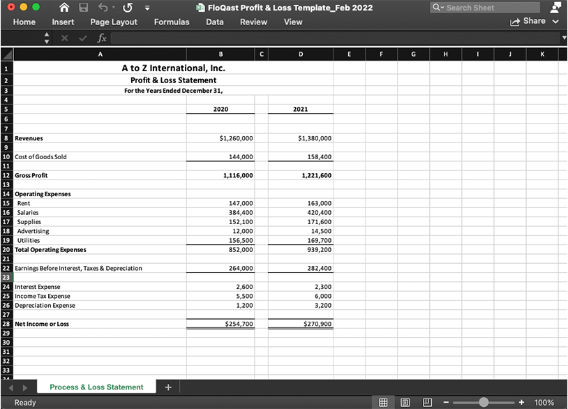 profit and loss template free download