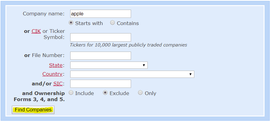 Search for Apple on SEC site